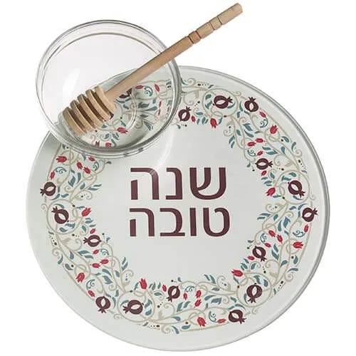 Plato para Manzana y Miel de Rosh Hashaná – Rojo con Granadas (19 cm) - Judaica Breslov Colombia